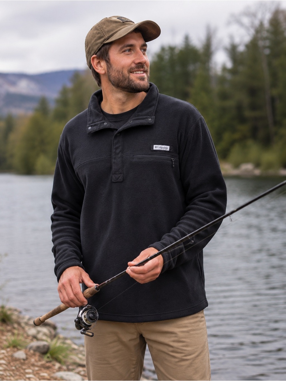 Columbia PFG Fleece Mens XL Black Pullover Outdoor Fishing Casual